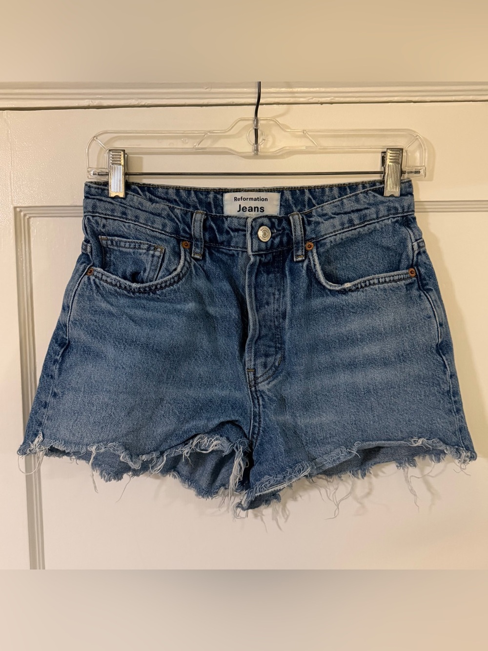 Reformation Mid-Rise Relaxed Denim Shorts- Size 24 Button Fly
